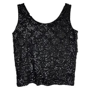 Md VTG Voguemont Beaded Sequin Wool Tank Top Black Flapper Glam Old Hollywood